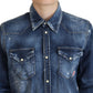 Blue Washed Cotton Button Down Collared Denim Shirt