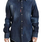 Blue Washed Cotton Button Down Collared Denim Top