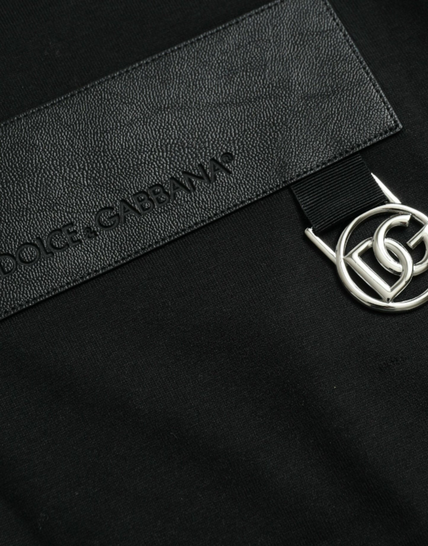 Black Logo Patch Cotton Crew Neck T-shirt