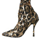 Gold Leopard Sequins Heels Boots Shoes