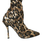 Gold Leopard Sequins Heels Boots Shoes