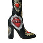 Black Stretch Socks Red Hearts Booties Shoes