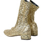 Gold Sequined Short Boots Stretch Shoes