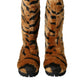 Brown Tiger Fur Leather Mid Calf Boots Shoes