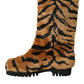 Brown Tiger Fur Leather Mid Calf Boots Shoes