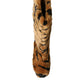 Brown Tiger Fur Leather Mid Calf Boots Shoes