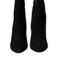 Black Suede Leather Ankle Heels Boots Shoes