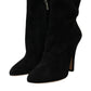 Black Suede Leather Ankle Heels Boots Shoes