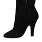 Black Suede Leather Ankle Heels Boots Shoes