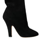 Black Suede Leather Ankle Heels Boots Shoes
