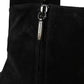 Black Suede Leather Ankle Heels Boots Shoes