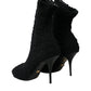 Black Suede Leather Ankle Heels Boots Shoes