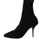 Black Suede Leather Ankle Heels Boots Shoes