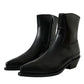 Black Leather Mid Calf Flats Boots Shoes