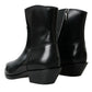 Black Leather Mid Calf Flats Boots Shoes