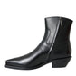 Black Leather Mid Calf Flats Boots Shoes