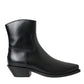 Black Leather Mid Calf Flats Boots Shoes