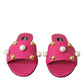 Pink Embellished Leather Flats Sandals Shoes