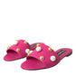 Pink Embellished Leather Flats Sandals Shoes