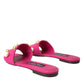 Pink Embellished Leather Flats Sandals Shoes