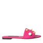 Pink Embellished Leather Flats Sandals Shoes