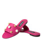 Pink Embellished Leather Flats Sandals Shoes