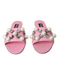 Pink Embellished Leather Flats Sandals Shoes