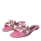 Pink Embellished Leather Flats Sandals Shoes