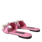 Pink Embellished Leather Flats Sandals Shoes