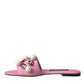 Pink Embellished Leather Flats Sandals Shoes