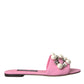 Pink Embellished Leather Flats Sandals Shoes