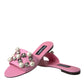 Pink Embellished Leather Flats Sandals Shoes