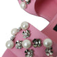 Pink Embellished Leather Flats Sandals Shoes
