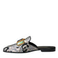 Gray Jacquard Crystal Mule Flat Sandals Shoes