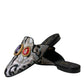 Gray Jacquard Crystal Mule Flat Sandals Shoes