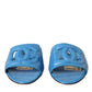 Cobalt Blue Leather Cut Out Logo Sandals Shoes