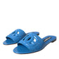 Cobalt Blue Leather Cut Out Logo Sandals Shoes