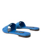 Cobalt Blue Leather Cut Out Logo Sandals Shoes