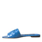 Cobalt Blue Leather Cut Out Logo Sandals Shoes