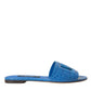 Cobalt Blue Leather Cut Out Logo Sandals Shoes