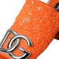 Orange Sequin Logo Slides Sandals Shoes