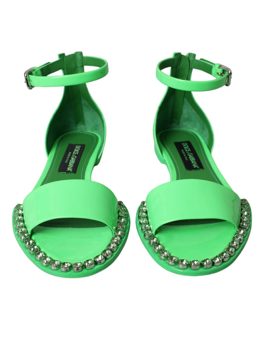 Neon Green Crystal Ankle Strap Sandals Shoes