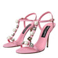 Pink Leather Embellished Heels Sandals Shoes