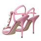 Pink Leather Embellished Heels Sandals Shoes