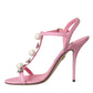 Pink Leather Embellished Heels Sandals Shoes