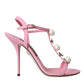 Pink Leather Embellished Heels Sandals Shoes