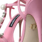 Pink Leather Embellished Heels Sandals Shoes