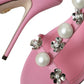 Pink Leather Embellished Heels Sandals Shoes