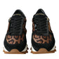 Black Brown Leopard Low Top Leather Sneaker Shoes