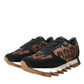 Black Brown Leopard Low Top Leather Sneaker Shoes